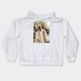 Afghan Hound Dog down by the Creek Watercolor Kids Hoodie